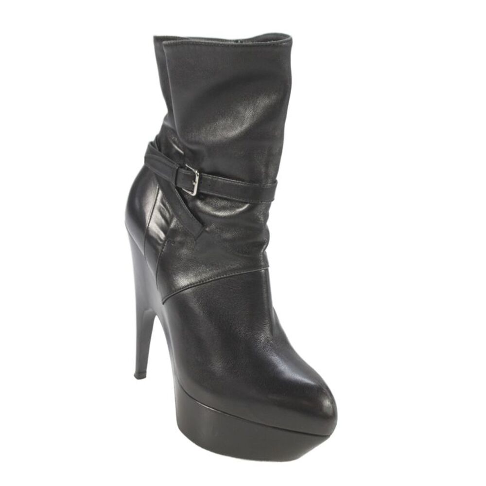 Yves Saint Laurent Womens Leather Platform Belted Ankle Boots Black Size 36 6
